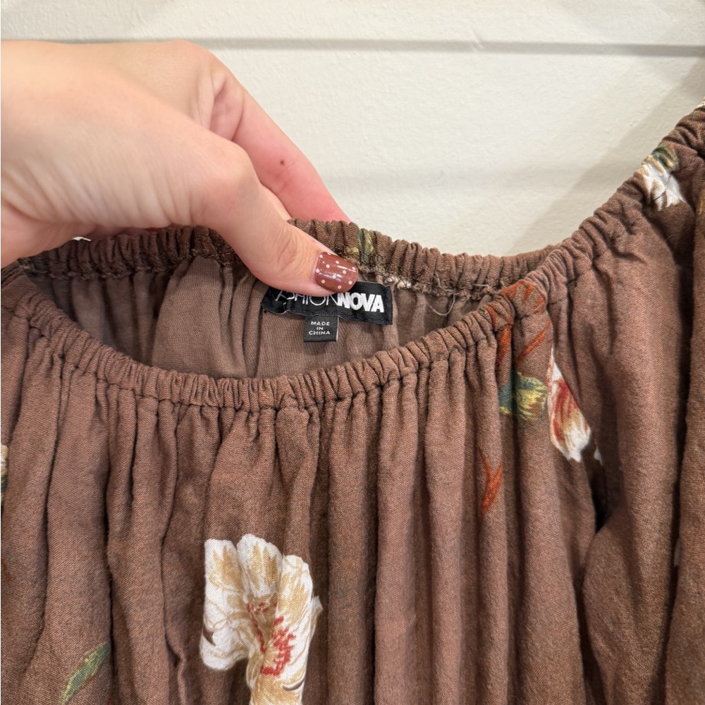 Magnolia Tiered Midi Dress - Floral Brown Midi Dress - Picture 6 of 8
